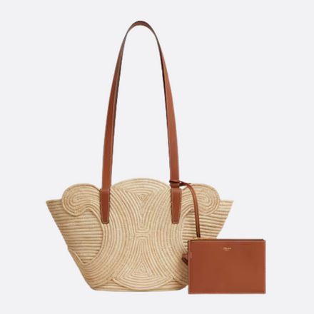 CLASSIC SMALL PANIER HANDTASCHE AUS RAFFIA UND KALBSLEDER