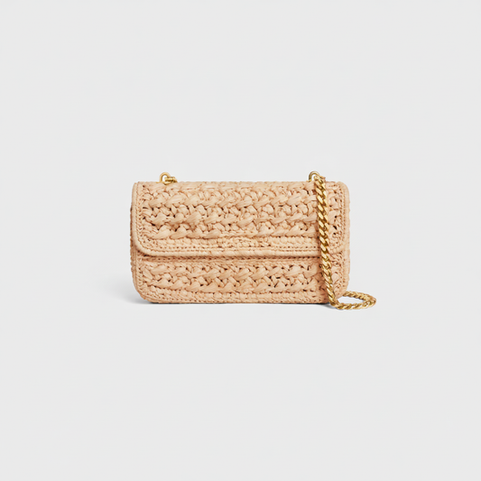 CLAUDE CHAIN SHOULDER BAG AUS RAFFIA-EFFEKT